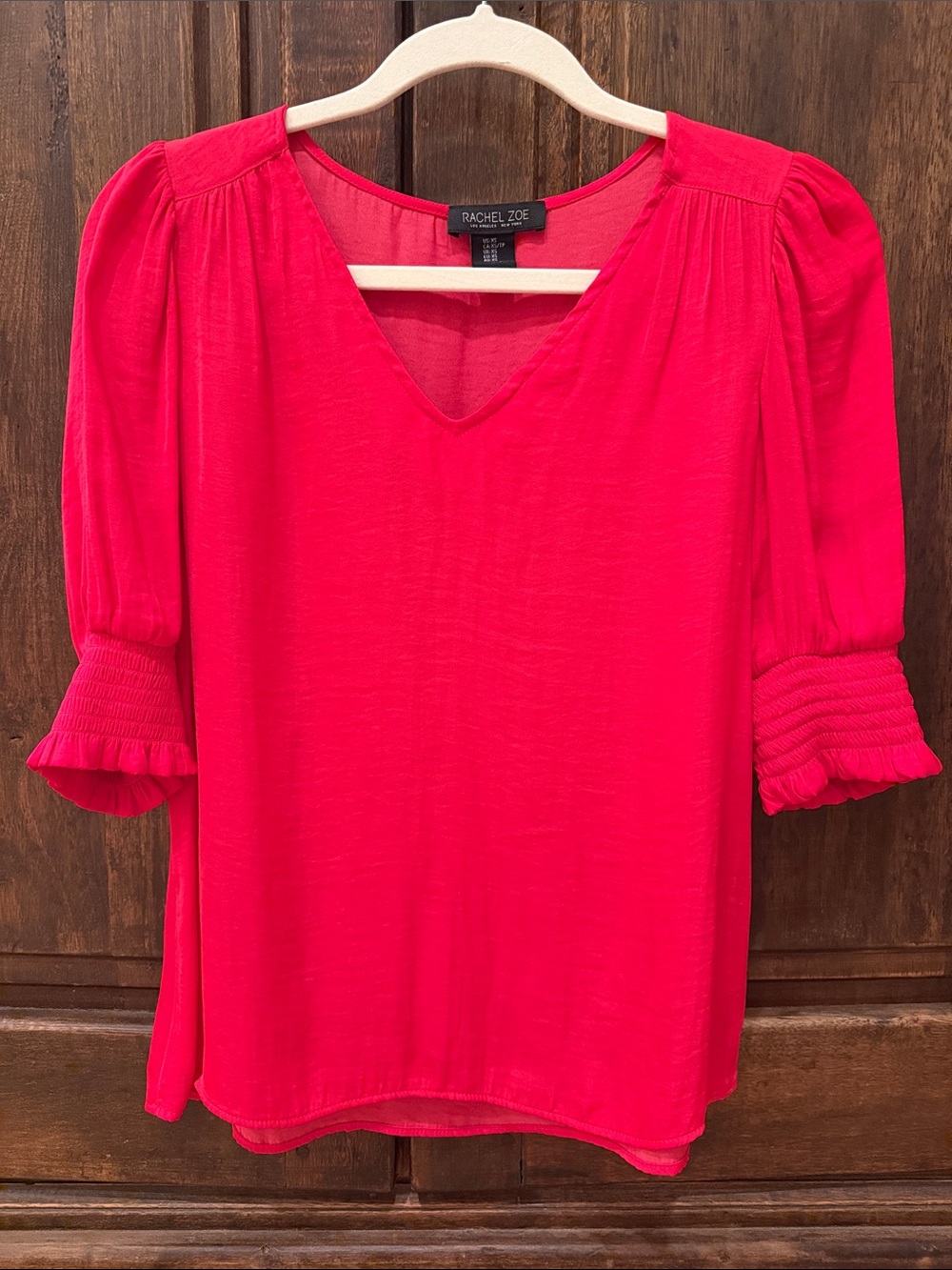 Rachel Zoe Bright Pink V-Neck Smocked Sleeve Blouse